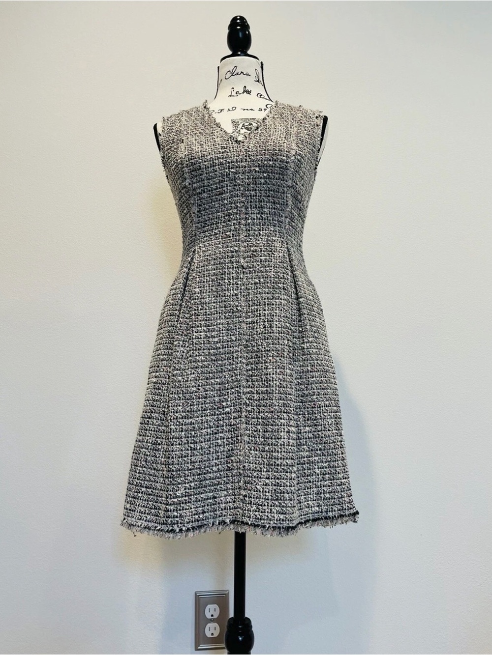 Rebecca Taylor Black and White Tweed Midi Dress